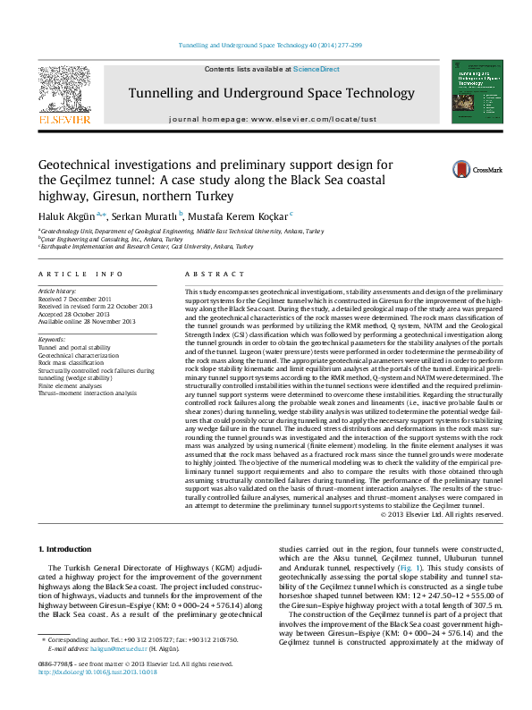 (PDF) Geotechnical investigations and preliminary support design for ...