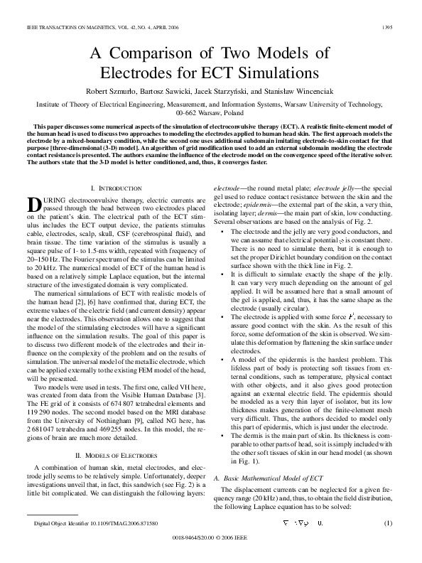 (PDF) A comparison of two models of electrodes for ECT simulations