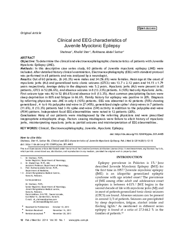 (PDF) Clinical and EEG characteristics of Juvenile Myoclonic Epilepsy