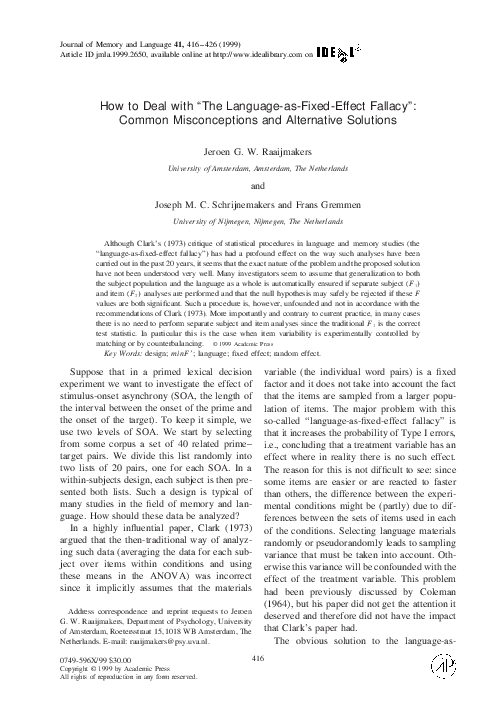 (PDF) How to Deal with “The Language-as-Fixed-Effect Fallacy”: Common ...