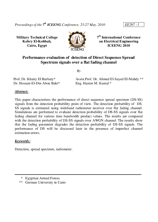 (PDF) Performance evaluation of detection of Direct Sequence Spread ...