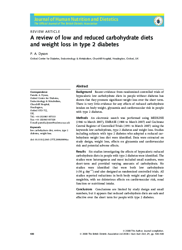(PDF) A review of low and reduced carbohydrate diets and weight loss in ...