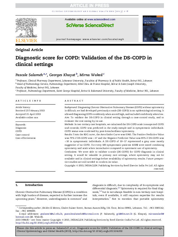(PDF) Diagnostic score for COPD: Validation of the DS-COPD in clinical ...