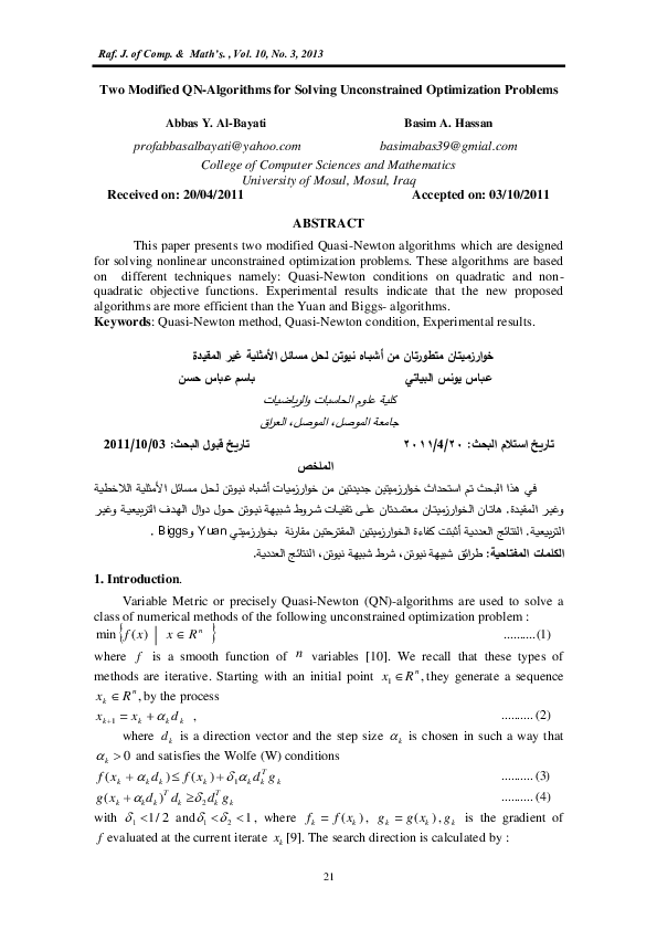 (PDF) Two Modified QN-Algorithms for Solving Unconstrained Optimization ...