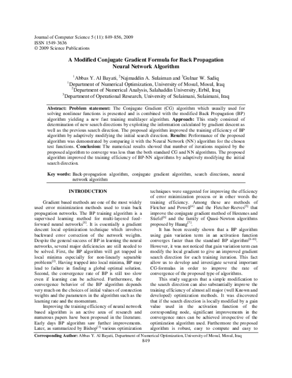 (PDF) A Modified Conjugate Gradient Formula for Back Propagation Neural ...