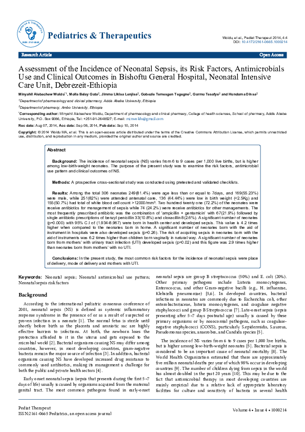 (PDF) Assessment of the Incidence of Neonatal Sepsis, its Risk Factors ...