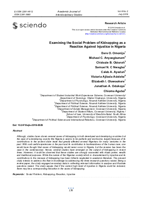 (PDF) Examining the Social Problem of Kidnapping as a Reaction Against ...