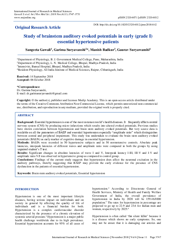 (PDF) Study of brainstem auditory evoked potentials in early (grade I ...