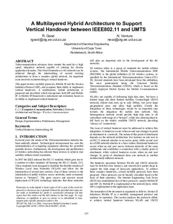 (PDF) A multilayered hybrid architecture to support vertical handover ...