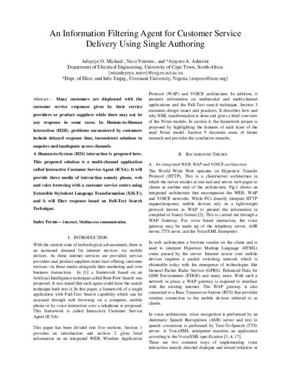 (PDF) An Information Filtering Agent for Customer Service Delivery ...