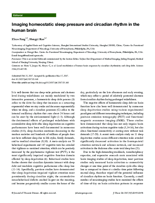 (PDF) Imaging homeostatic sleep pressure and circadian rhythm in the ...