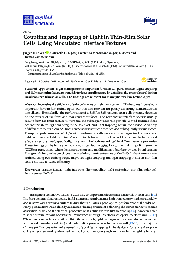 (PDF) Coupling and Trapping of Light in Thin-Film Solar Cells Using ...