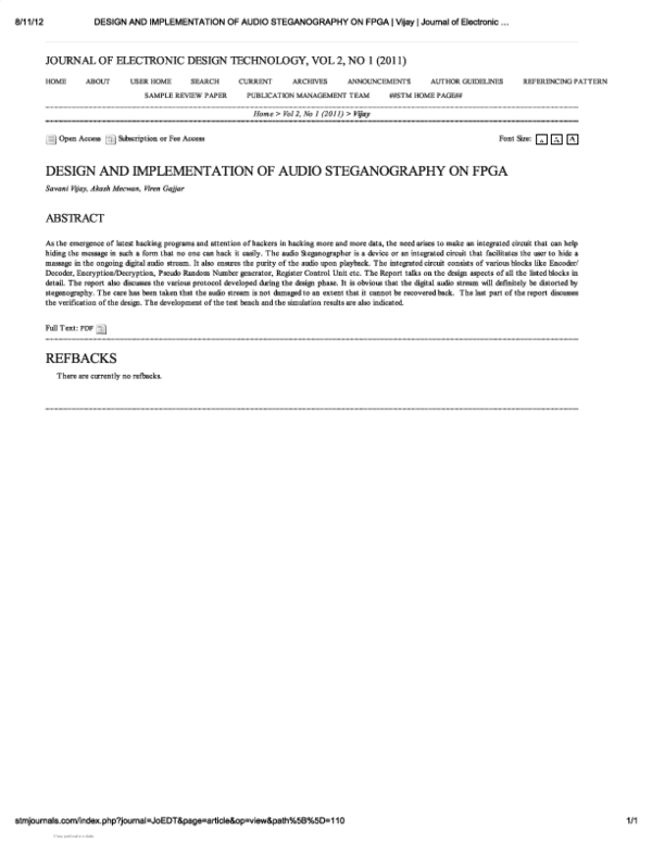 (PDF) Design and Implementation of Audio Steganography on Fpga