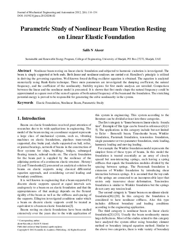 (PDF) Parametric Study of Nonlinear Beam Vibration Resting on Linear ...