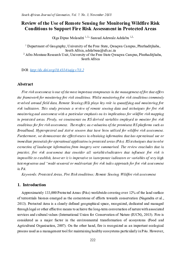 (PDF) Review of the use of remote sensing for monitoring wildfire risk ...