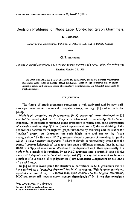 (PDF) Decision problems for node label controlled graph grammars