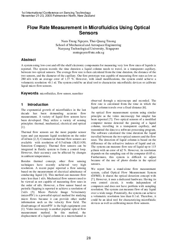 (PDF) Flow Rate Measurement in Microfluidics Using Optical Sensors
