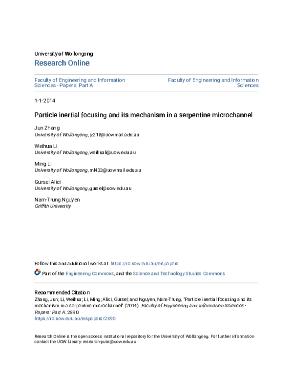 (PDF) Particle inertial focusing and its mechanism in a serpentine ...