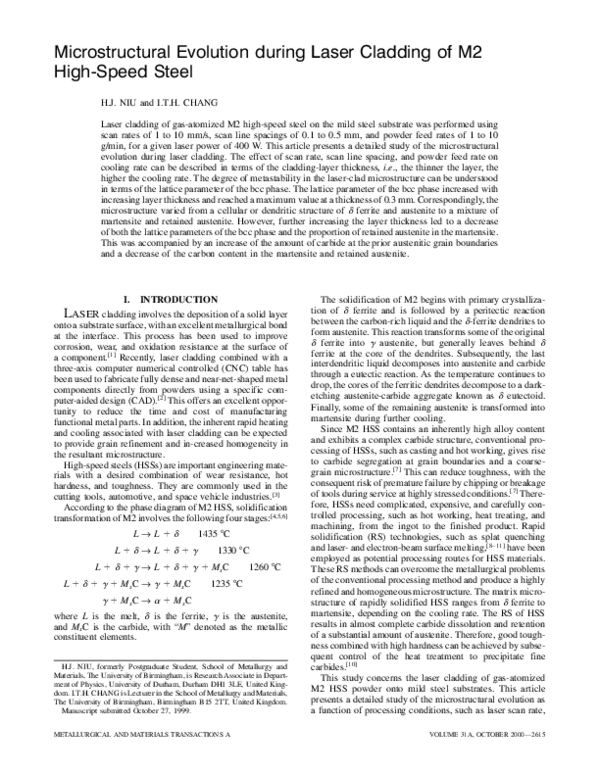 (PDF) Microstructural evolution during laser cladding of M2 high-speed ...