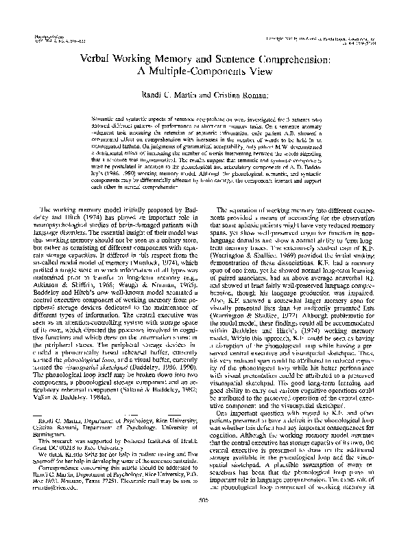 (PDF) Verbal working memory and sentence comprehension: A multiple ...