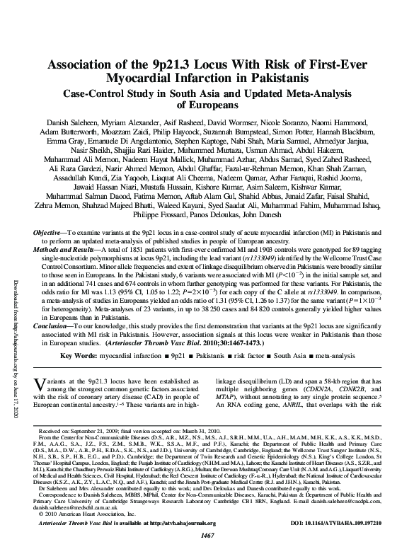 (PDF) Association of the 9p21.3 Locus With Risk of First-Ever ...