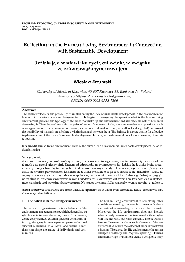 (PDF) Reflection on the Human Living Environment in Connection with ...