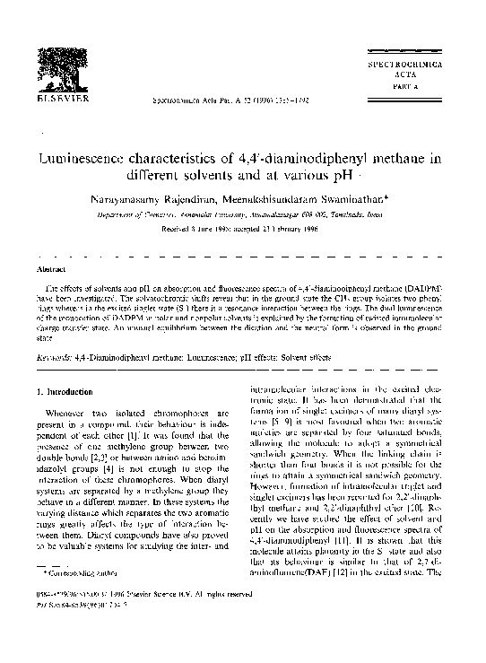(PDF) Luminescence characteristics of 4,4′-diaminodiphenyl methane in ...