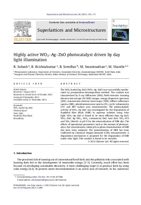 (PDF) Highly active WO3–Ag–ZnO photocatalyst driven by day light ...