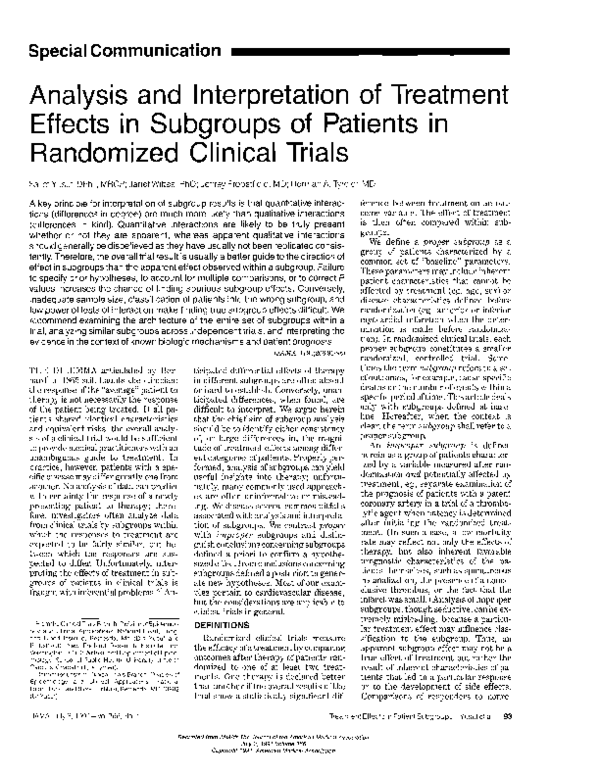 (PDF) Analysis and interpretation of treatment effects in subgroups of ...