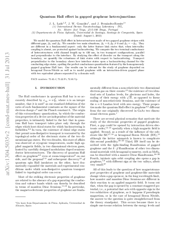 (PDF) Quantum Hall effect in gapped graphene heterojunctions