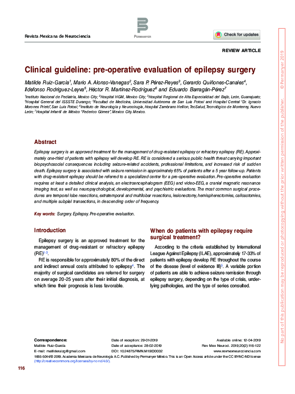(PDF) Clinical guideline: pre-operative evaluation of epilepsy surgery