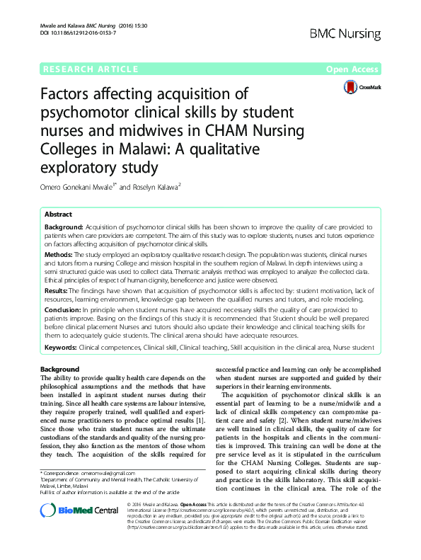 (PDF) Factors affecting acquisition of psychomotor clinical skills by ...