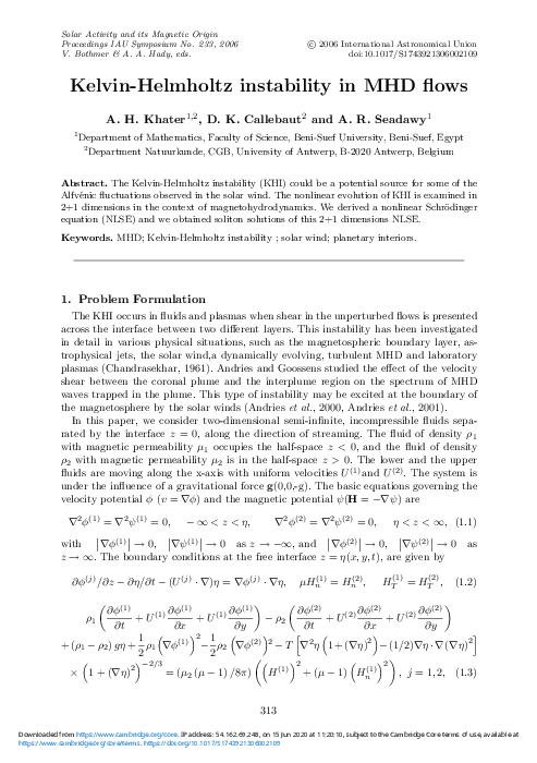 (PDF) Kelvin-Helmholtz instability in MHD flows