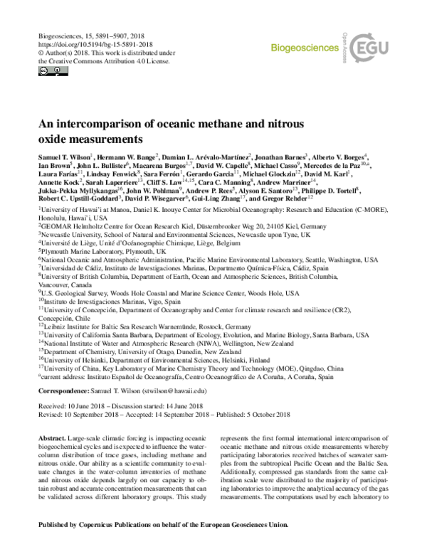 (PDF) An intercomparison of oceanic methane and nitrous oxide measurements