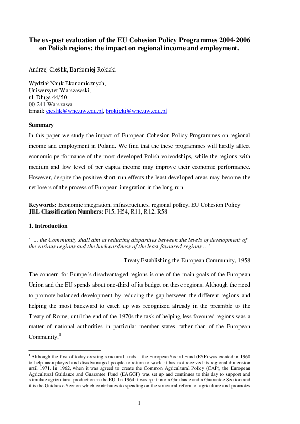 (PDF) The ex-post evaluation of the EU Cohesion Policy Programmes 2004 ...