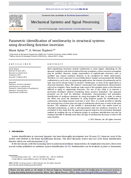 (PDF) Parametric identification of nonlinearity in structural systems ...