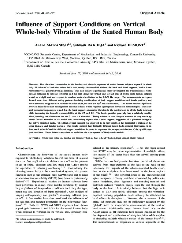 (PDF) Influence of Support Conditions on Vertical Whole-body Vibration ...