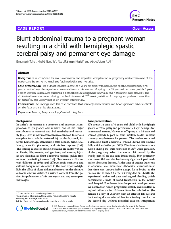 (PDF) Blunt Abdominal Trauma in a Pregnant Patient: Evaluation with ...