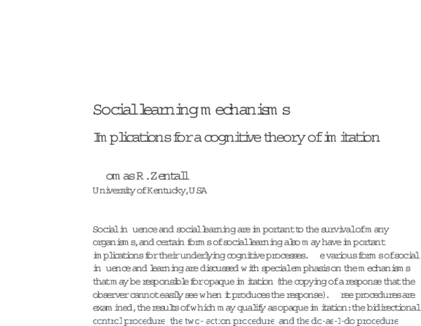 (PDF) Social learning mechanisms: Implications for a cognitive theory ...