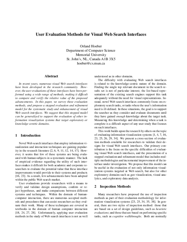 (PDF) User Evaluation Methods for Visual Web Search Interfaces