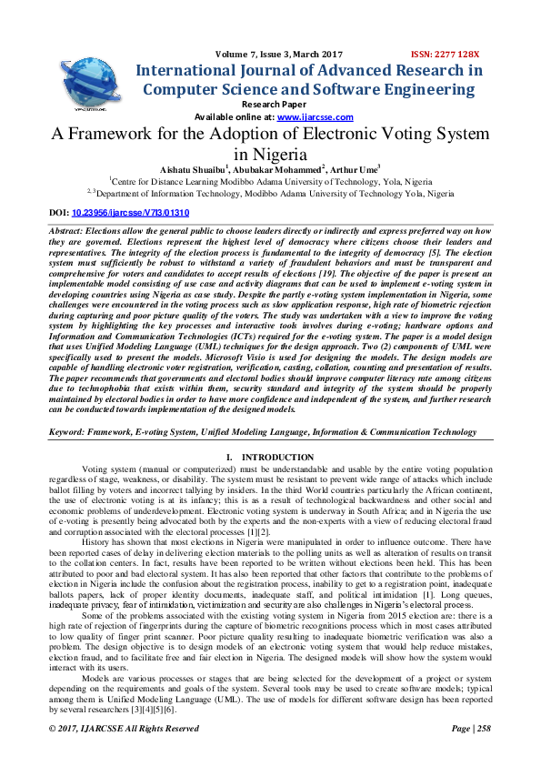(PDF) A Framework for the Adoption of Electronic Voting System in Nigeria