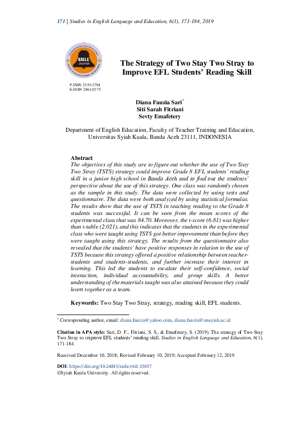 (PDF) The strategy of Two Stay Two Stray to improve EFL students ...