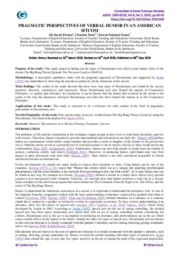 (PDF) Pragmatic Perspectives of Verbal Humor in an American Sitcom