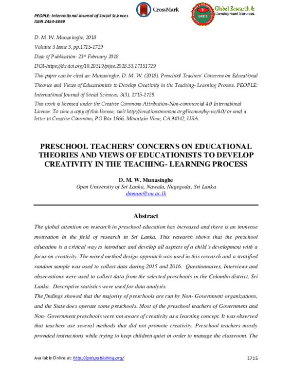 (PDF) Preschool Teachers’ Concerns on Educational Theories and Views of ...