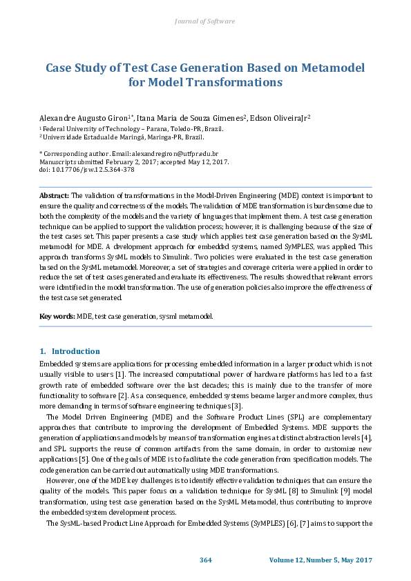 (PDF) Case Study of Test Case Generation Based on Metamodel for Model ...