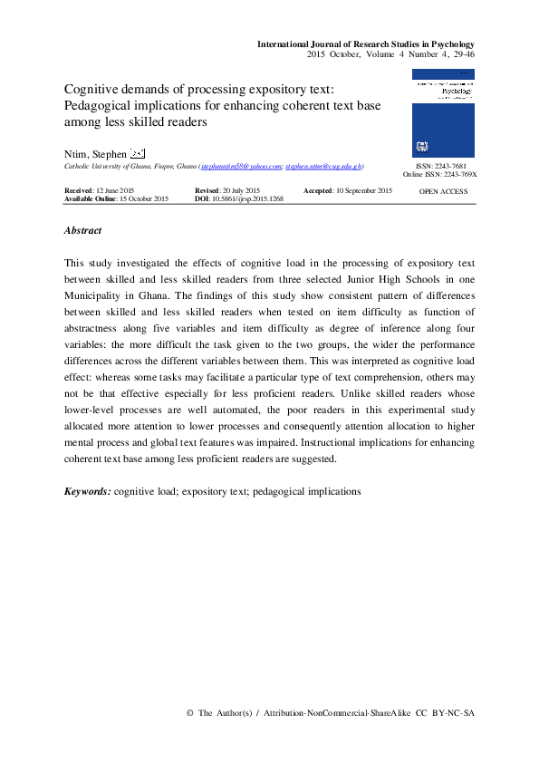 (PDF) Cognitive demands of processing expository text: Pedagogical ...