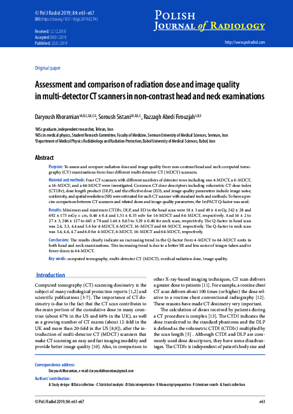 (PDF) Assessment and comparison of radiation dose and image quality in ...