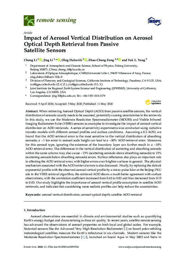 (PDF) Impact of Aerosol Vertical Distribution on Aerosol Optical Depth ...