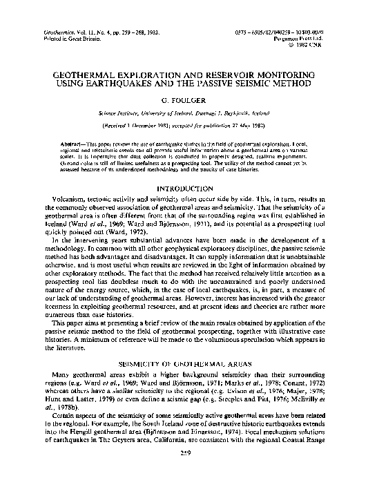 (PDF) Geothermal exploration and reservoir monitoring using earthquakes ...