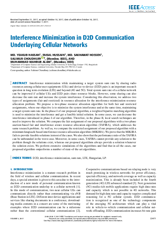 (PDF) Interference Minimization in D2D Communication Underlaying ...